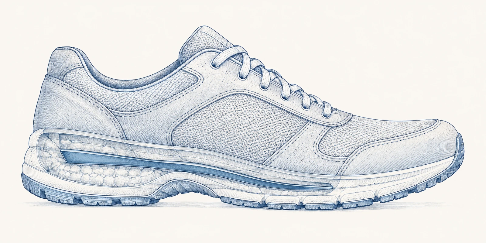 Blue cutaway illustration of a plate embedded in a shoe sole