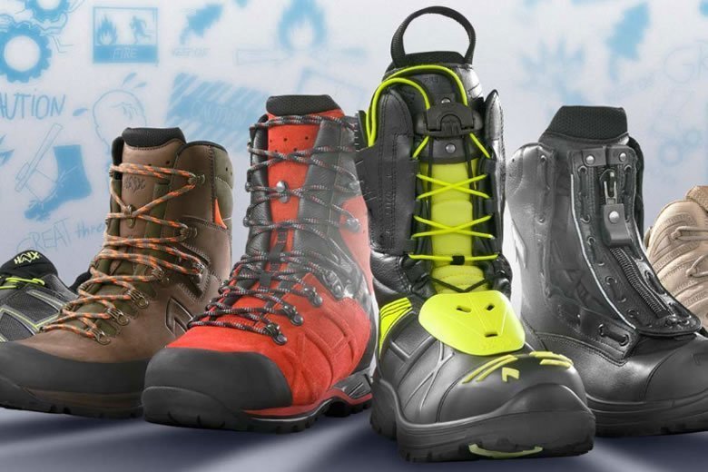 HAIX professional boots in red and fluorescent yellow