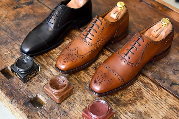 Leather shoes and Saphir shoe-care products