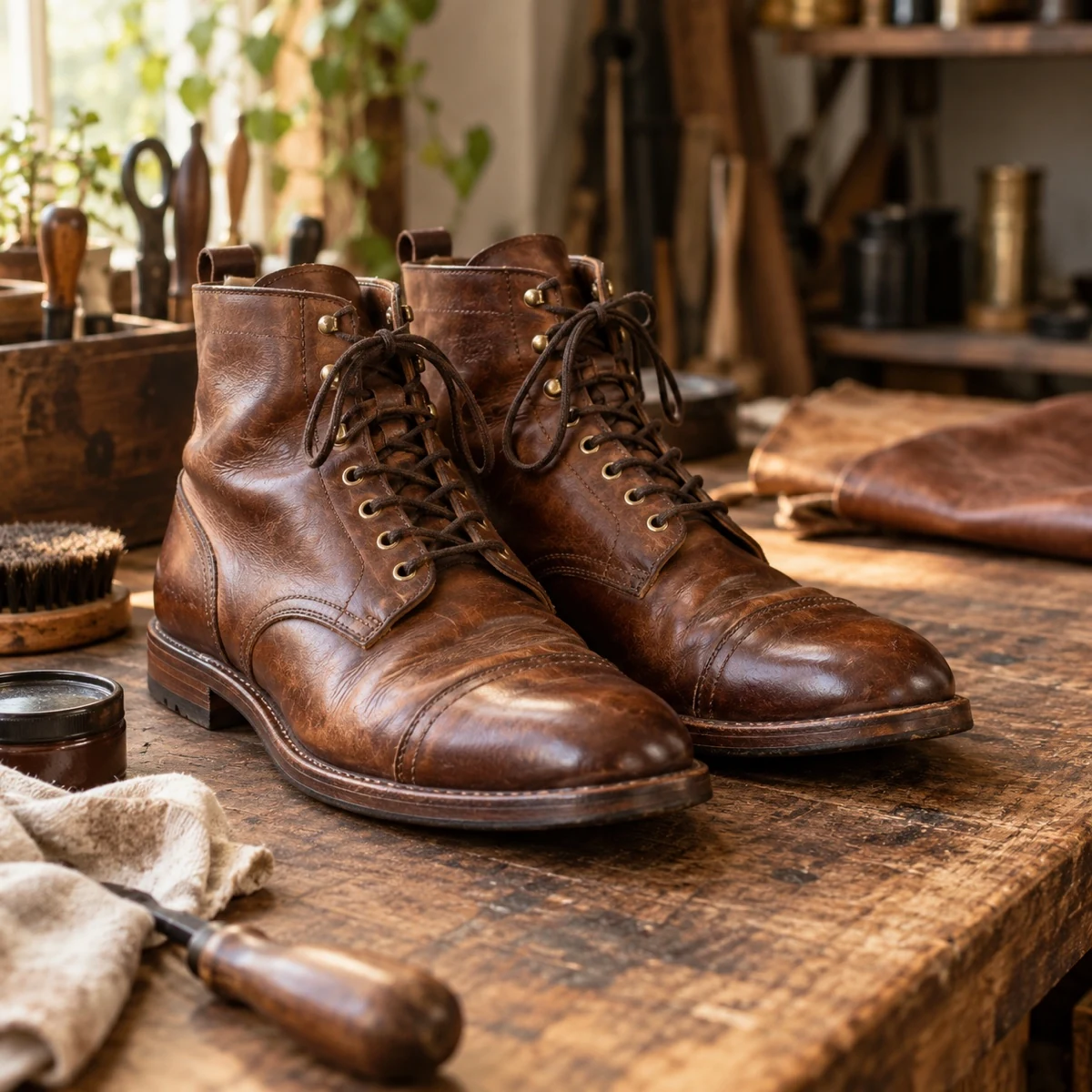 A well-worn pair of leather boots, ready for a new chapter